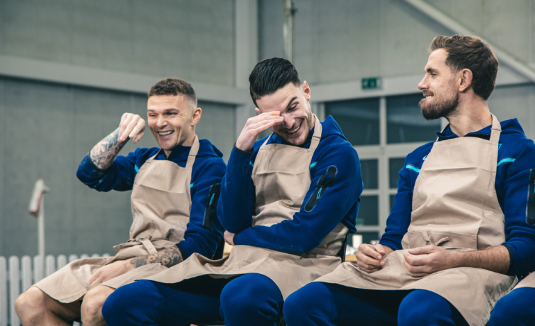 ‘Don’t know what I’m doing’ – England players left in hysterics as Declan Rice has a nightmare while Liverpool star shines in Great British Bake Off